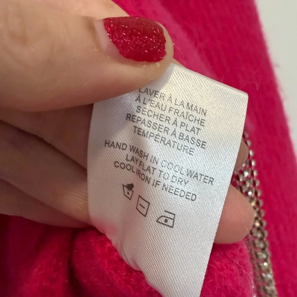 House of Harlow 1960 Hot Pink Cropped Sweater with Rhinestone Fringe Hem